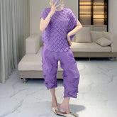 HEYFANCYSTYLE Luxury Plissé Pleat Crinkled Japanese Palazzo Pant Set